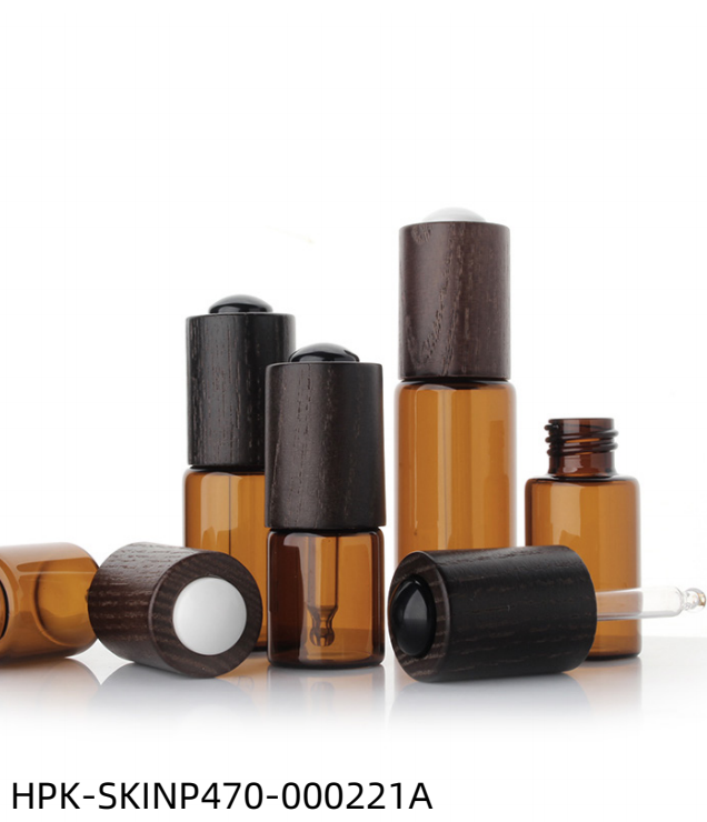 Amber Glass Bottle with Wood Push-button Pipette Cap